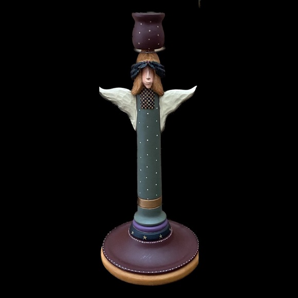 1997 Williraye Studio Folk Art Angel Holiday 12” Candlestick Resin Candle Holder - Picture 3 of 14